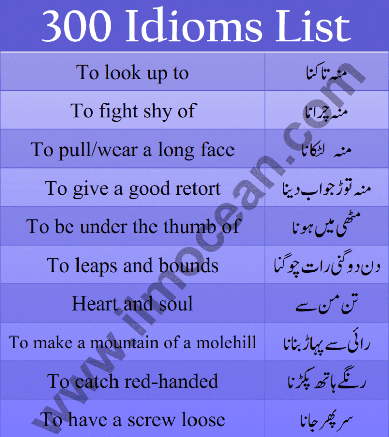 English Idioms With Urdu Meaning Pdf