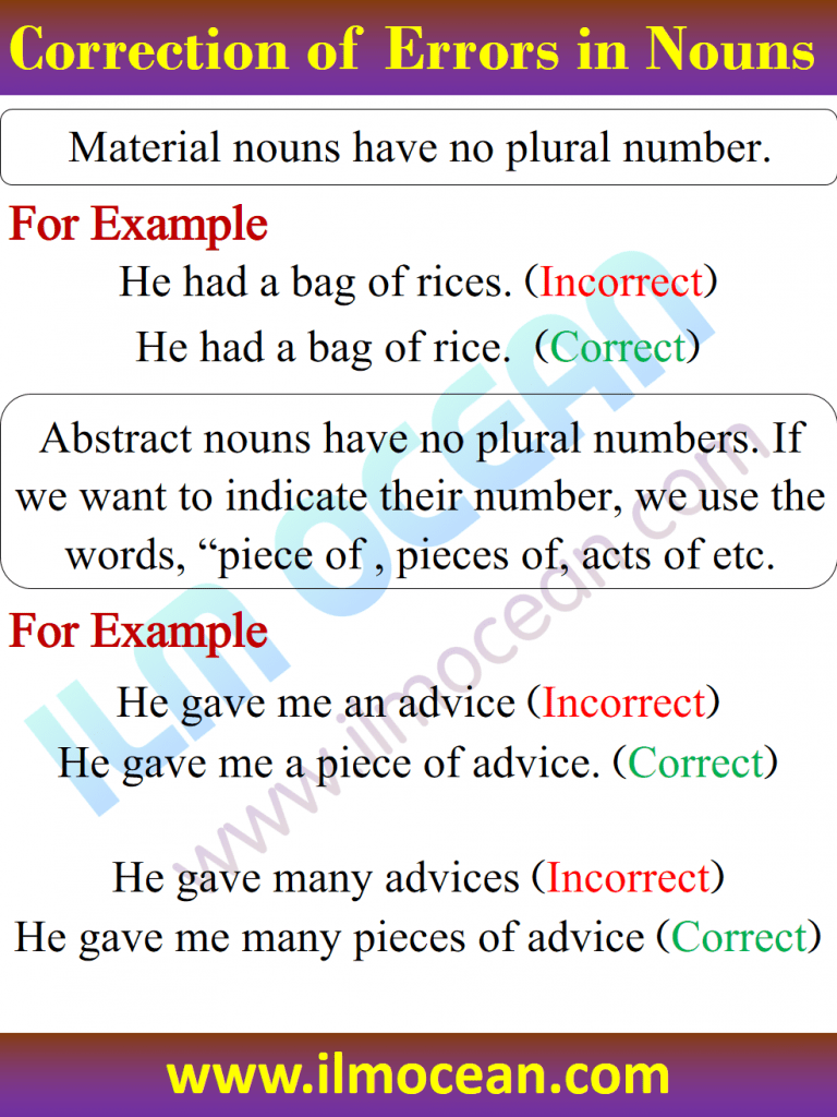 Material nouns have no plural number. )کی جمع نہیں ہوتی۔Material nounاسم مادہ(
