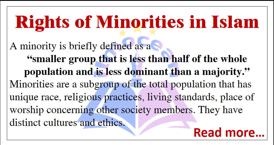 Rights of minorities in Islam essay with quotations. 1000 words essay on Rights of minorities in Islam. This essay is written for students of class 10, Intermediate and higher level.