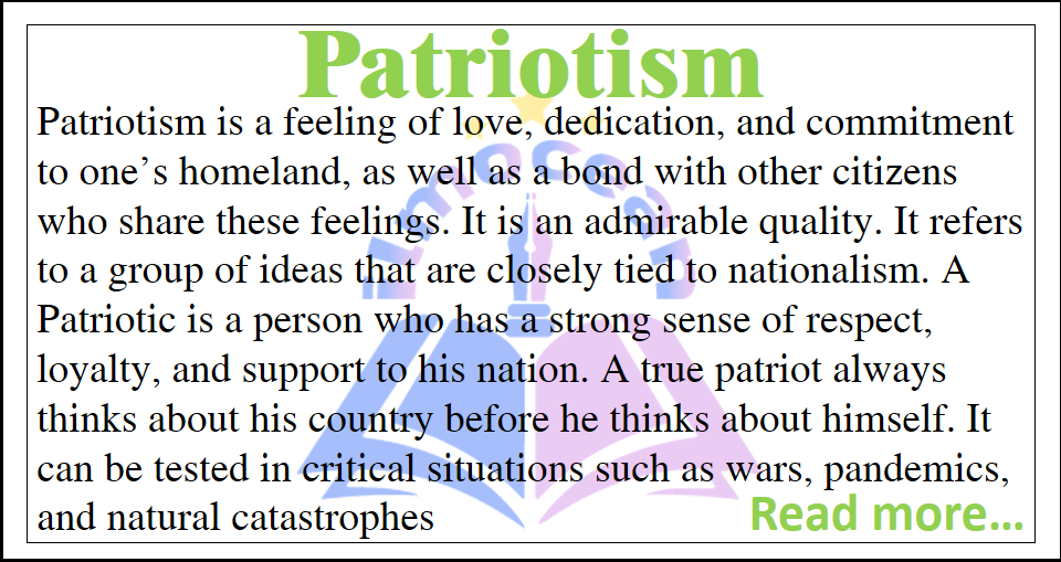 Patriotism is a feeling of someone's love to his/her homeland. Patriotism essay for students in English with Quotations. 1000 Words Essay on Patriotism. 