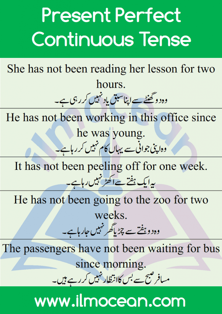 Present Perfect Continuous Tense in English and Urdu with examples and structures for students to learn and understand it better. Present Perfect continuous tense shows an action that started at present and continued for sometime and then got completed. For such kind of actions, we use Present Perfect Continuous Tense.