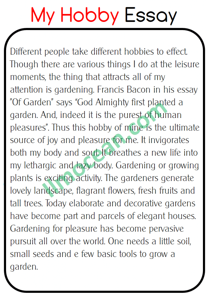 My Hobby essay with quotations. 1000 words essay on My Hobby. This essay is written for students of class 10, Intermediate and higher level.