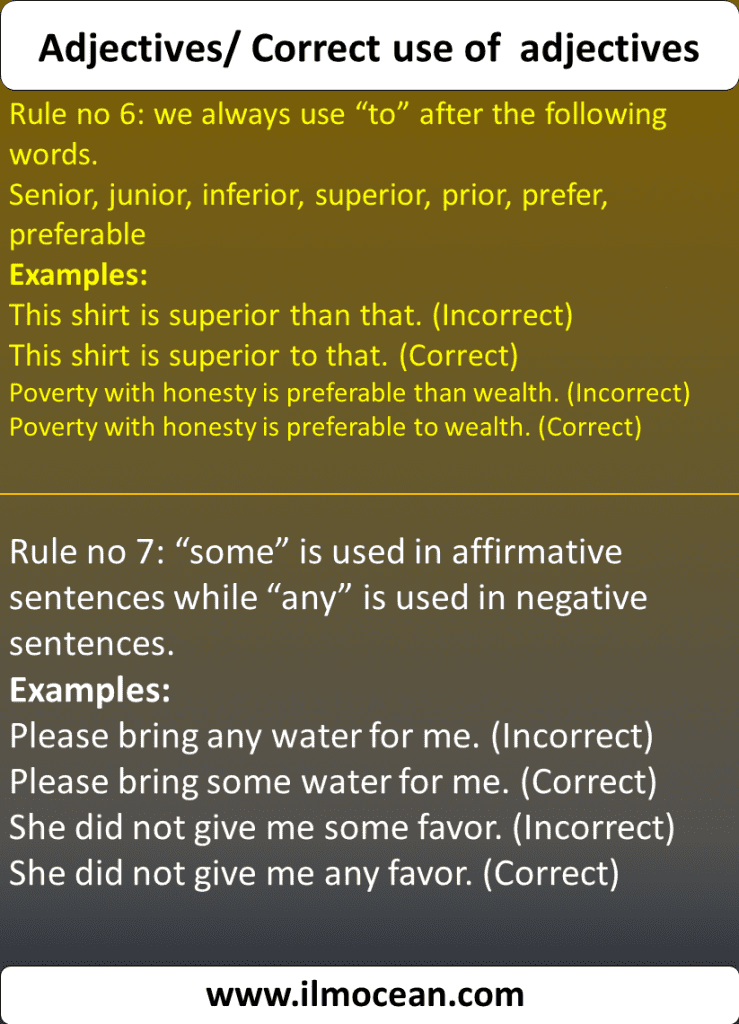 Adjective shows the characteristics of noun.it describes a noun. It explains and modify noun. So it is clear that adjective needs noun. Without noun there is no need of adjective in sentence. Adjective gives information about noun or pronoun.