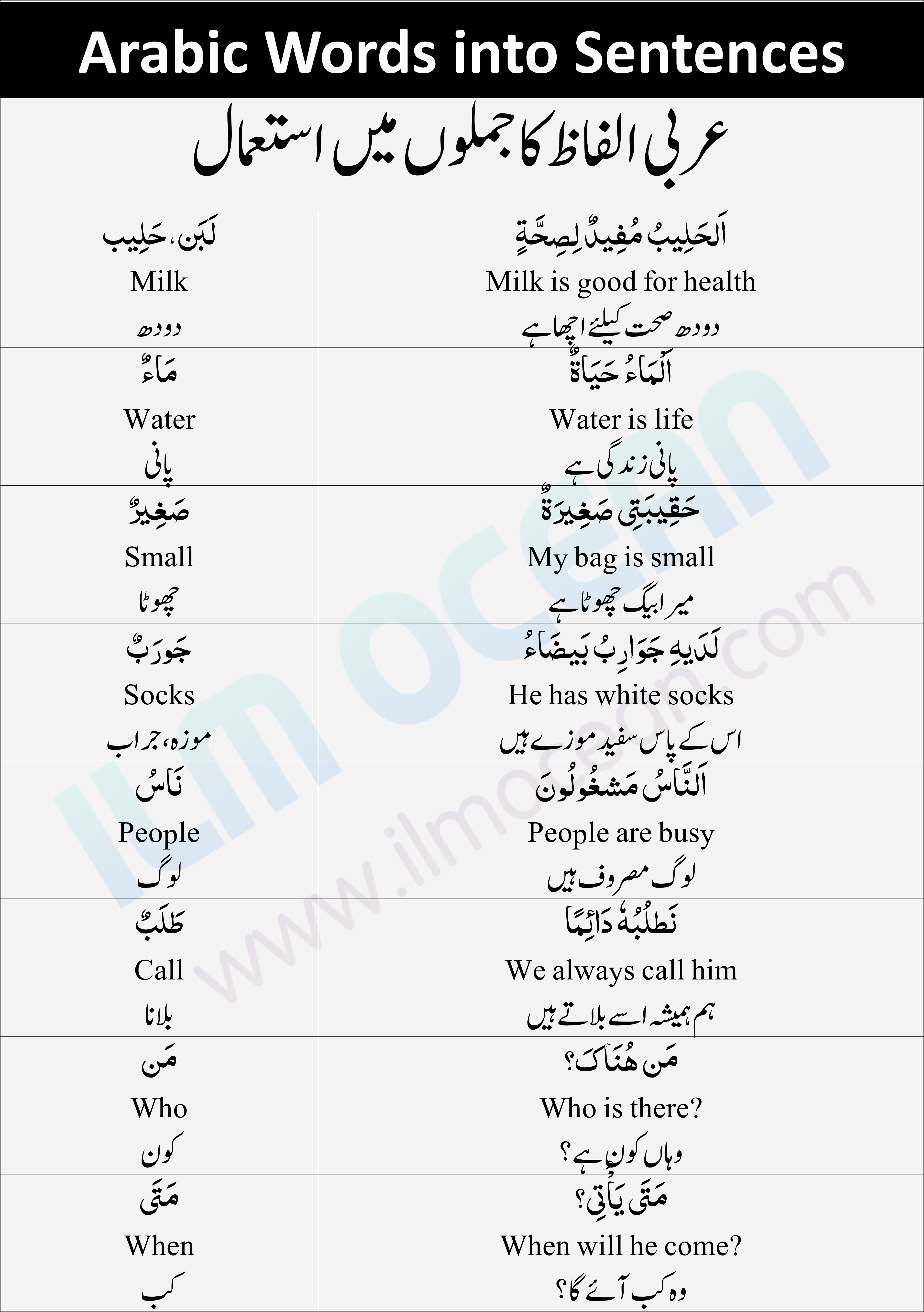 Arabic Words And Their Use In Sentences Arabic Words ILM Ocean