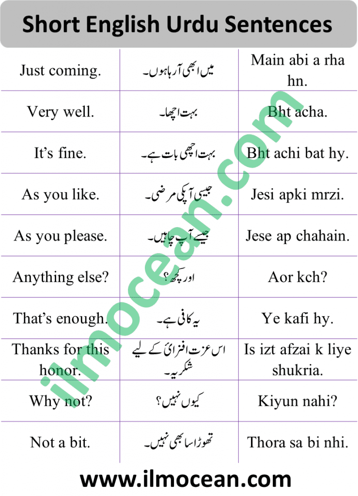 English Urdu/Hindi senteces