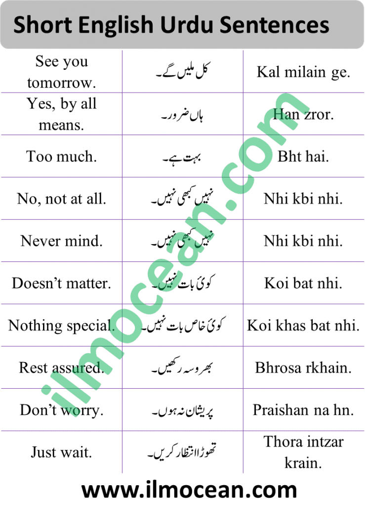 English Urdu and Hindi senteces