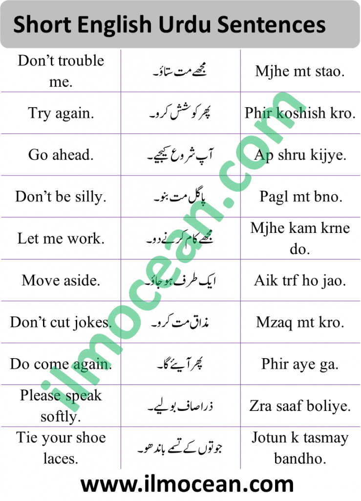 English to Urdu/Hindi senteces