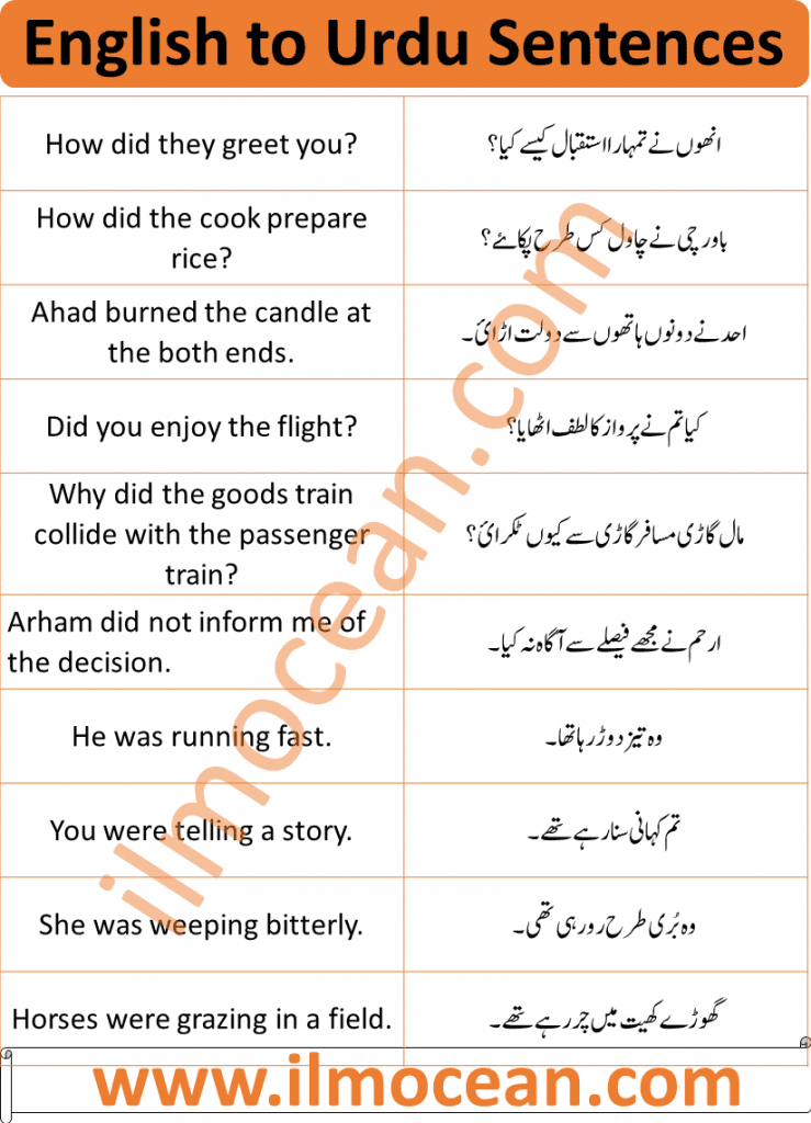 easy english to urdu sentences
