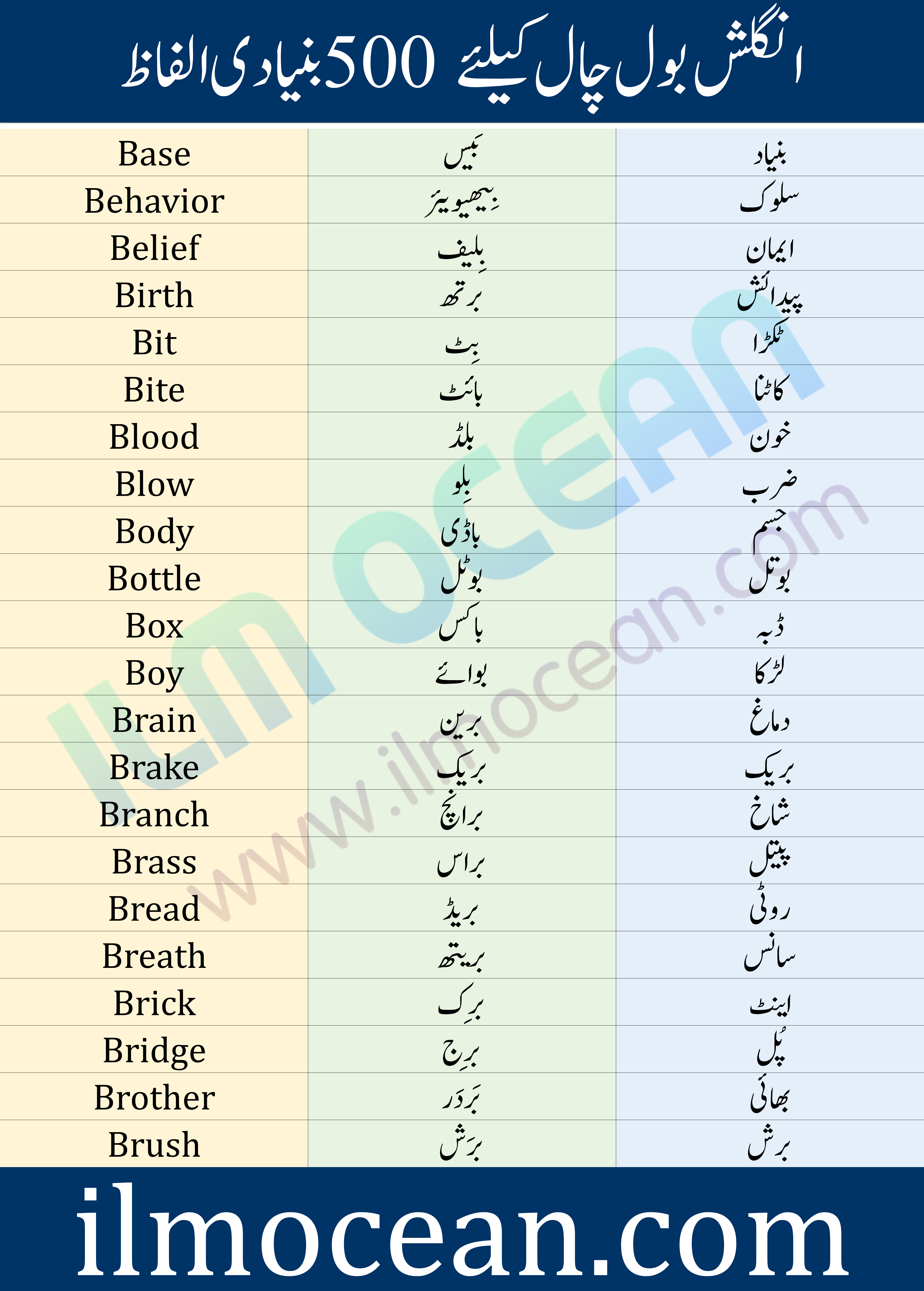 1000 English Urdu Words English Words With Urdu Meanings