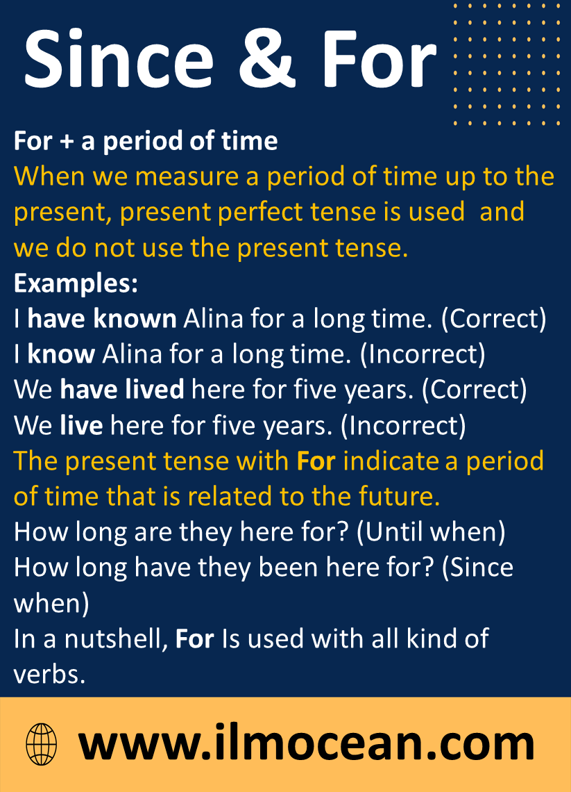 Use Of Since And For Class 5